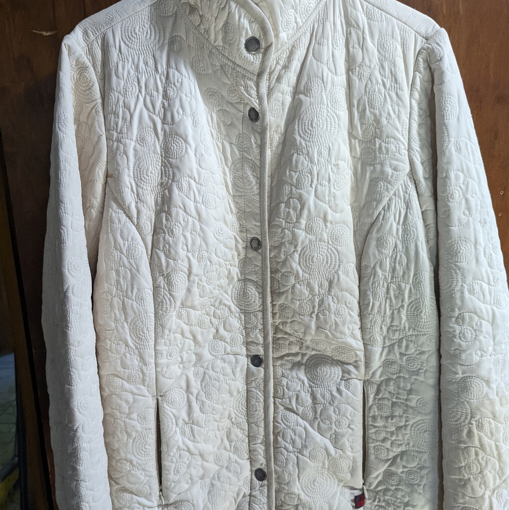 Cream colored, embroidered Woolrich ladies jacket